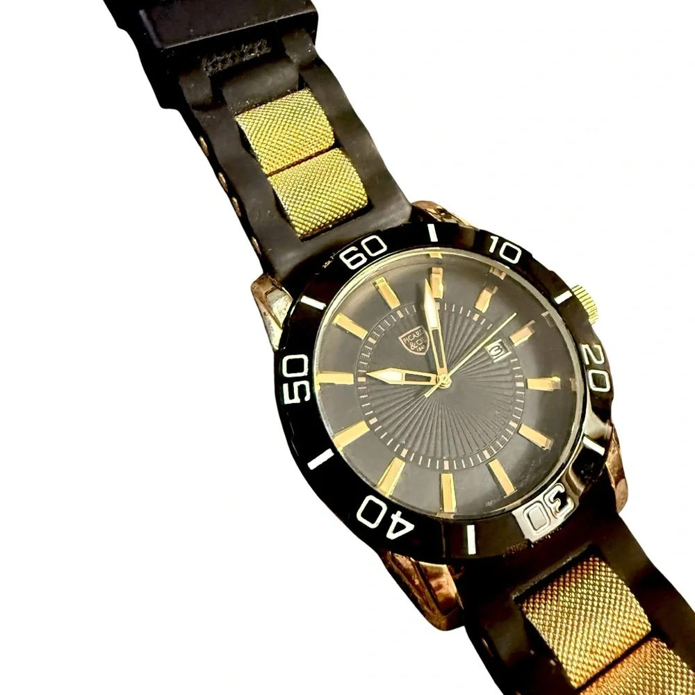 Picard & Cie Halberd  Black and‎ Gold Men's Watch, Larged Faced Watch Like New